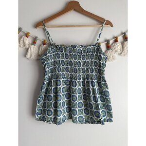Boden Smocked Cami In Aegean Blue Sunflower Spring Peasant Boho Coquette 10